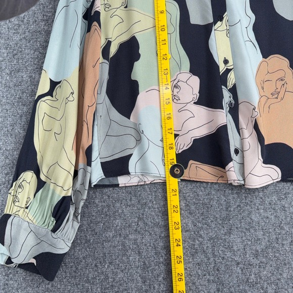 Zara Abstract Figure Print Long Sleeve Button Up Shirt Blouse Women Size M - Picture 6 of 6